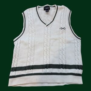 Men’s Eagle Golf Cable Knit Button Green/Ivory Sweater Vest Small 100% Cotton